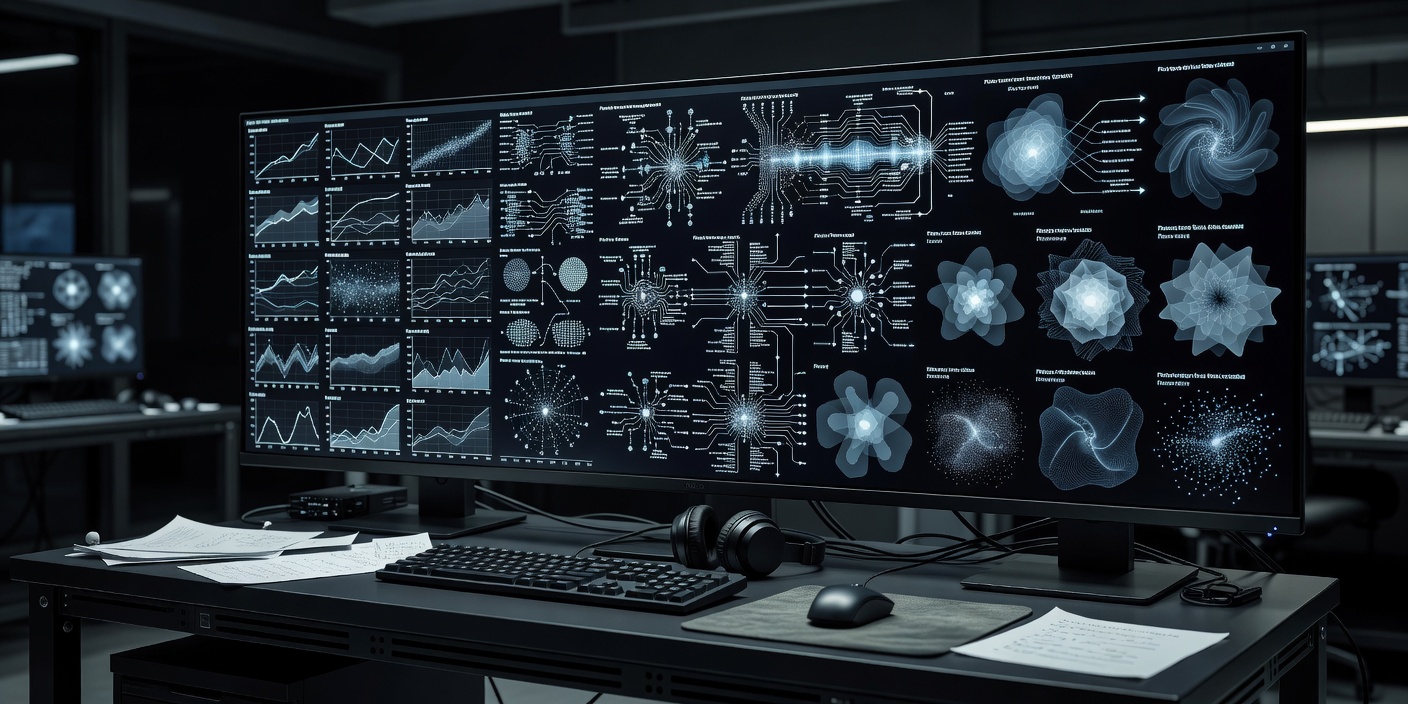 Technical workstation displaying dense charts, multi-column schematics, and vector graphics processed by Pixtral vision encoder